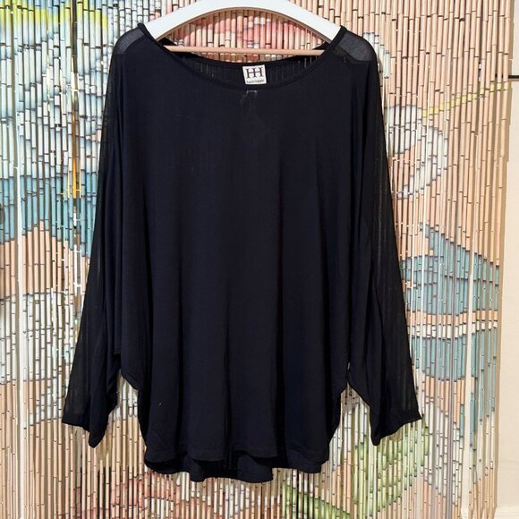 Haute Hippie 3/4 Dolman Sleeve, Mixed Media Modal Blouse, Black, Large - Picture 1 of 14